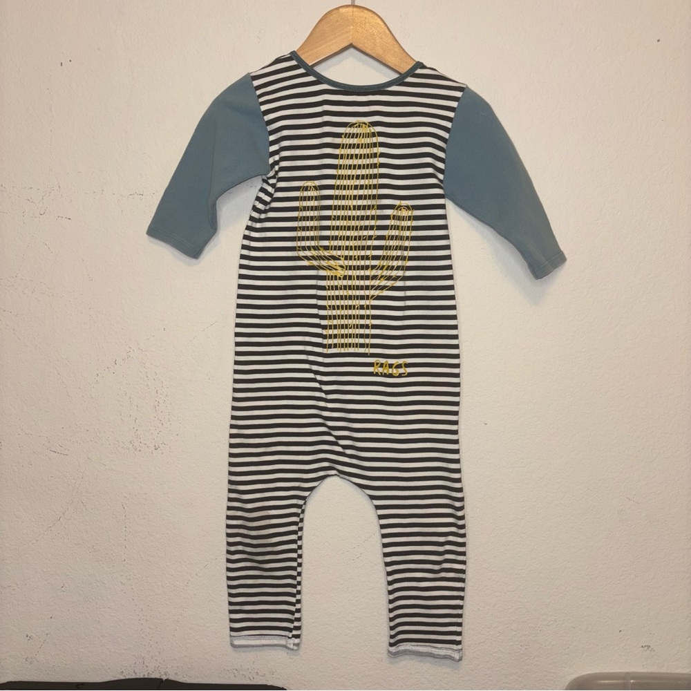 Rags Toddler Striped One-Piece with Cactus Graphic - Blue Sleeves